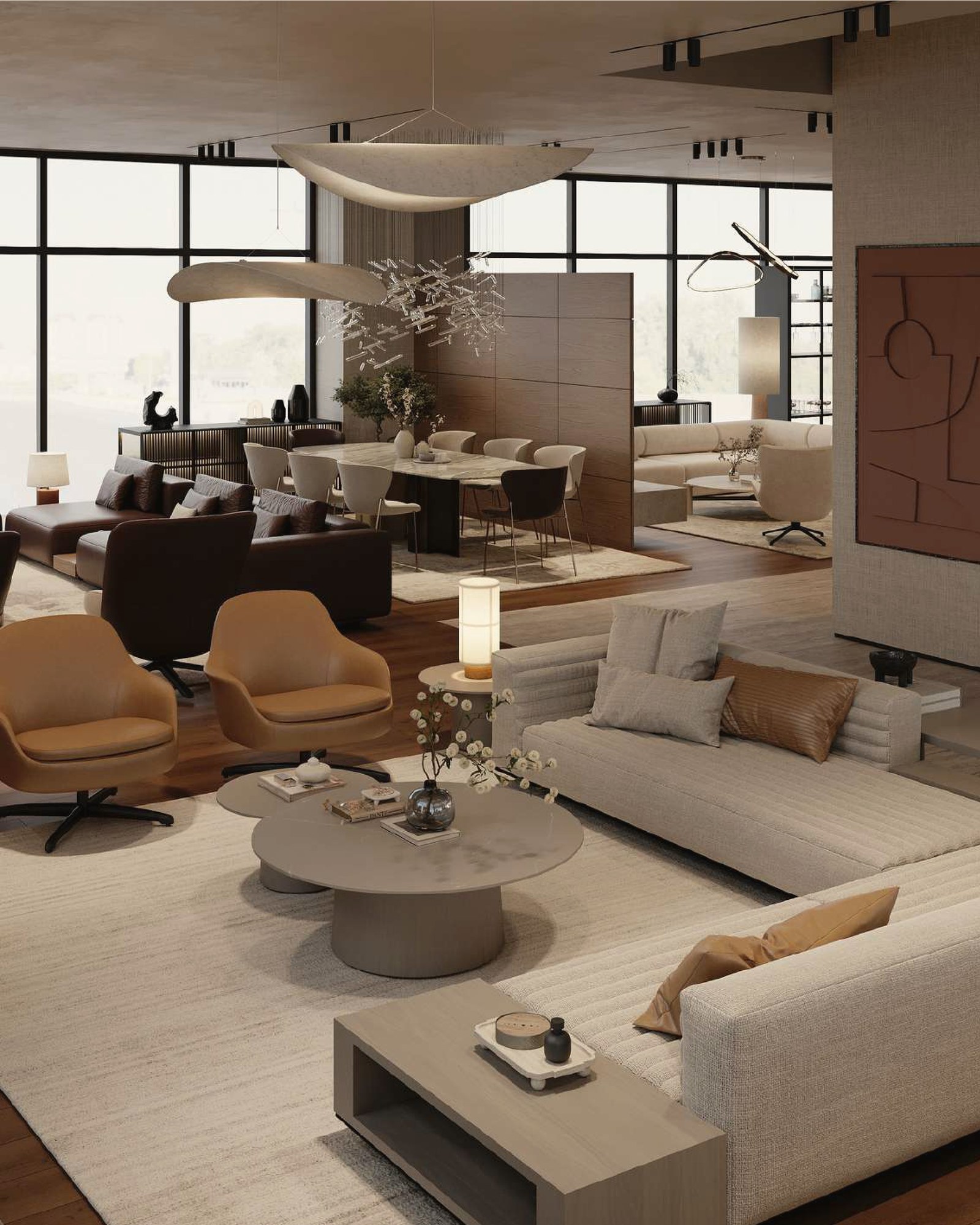Curated furniture arranged within a living interior